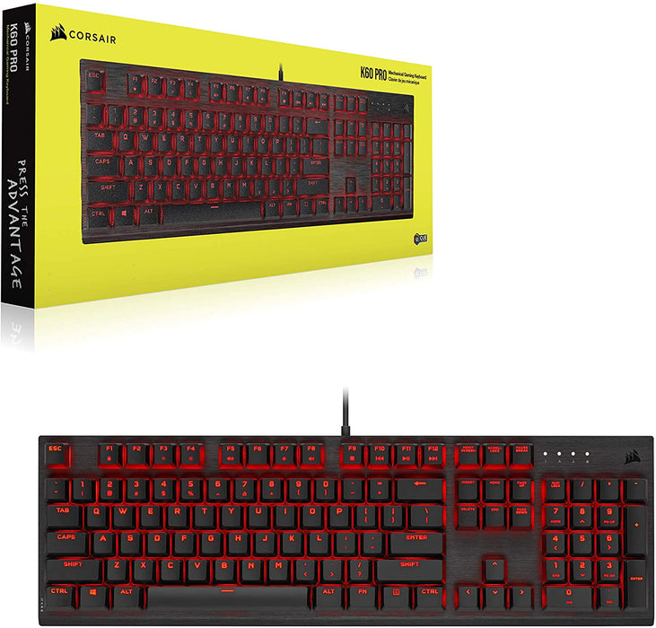 Corsair K60 PRO Mechanical Gaming Keyboard — Red LED — 100% CHERRY MV Mechanical Keyswitches — Black